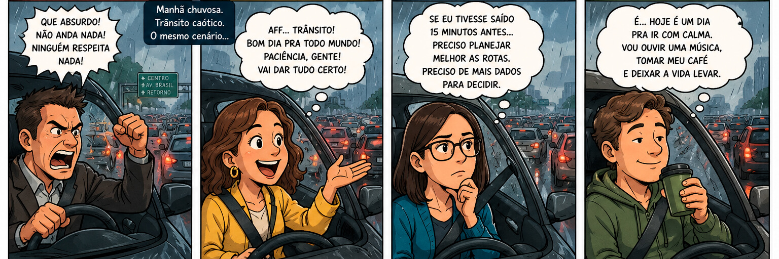 ilustração dos quatro tipos de temperamento no trânsito
